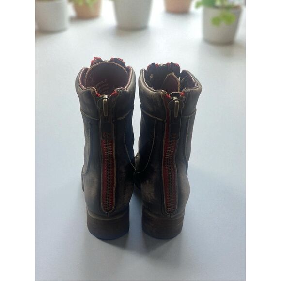 Freebird by Steven Liverpool 7 Brown Leather Lace Up Combat Boots Red Zip Women’ - Picture 8 of 11